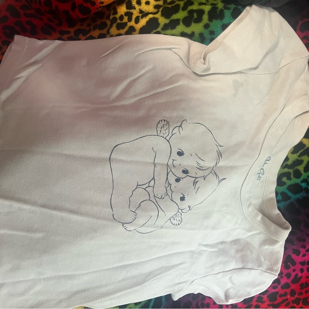 Brandy Melville White Crop Top with Cute Print